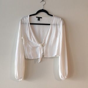 White tie front cropped shirt